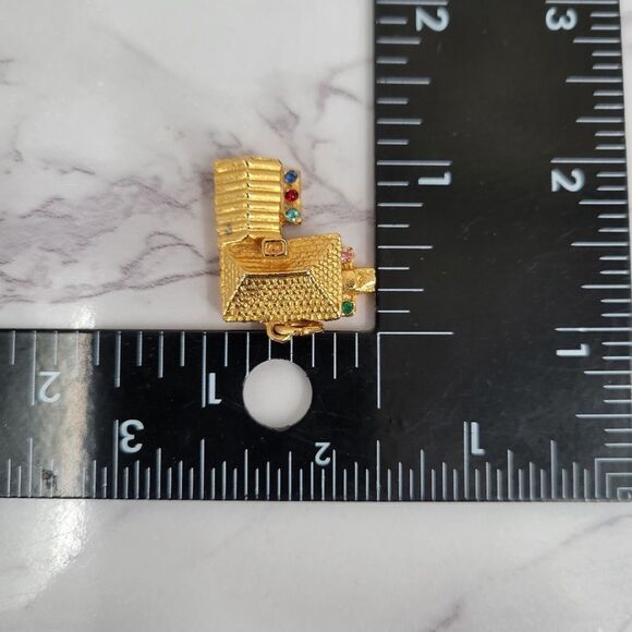 Vintage Yellow Faux Gold Toned 3D House with Garage Pendant Charm Rhinestones - Picture 9 of 12